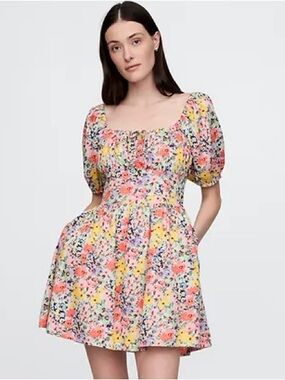 GAP Puff-Sleeve floral Mini Dress size medium